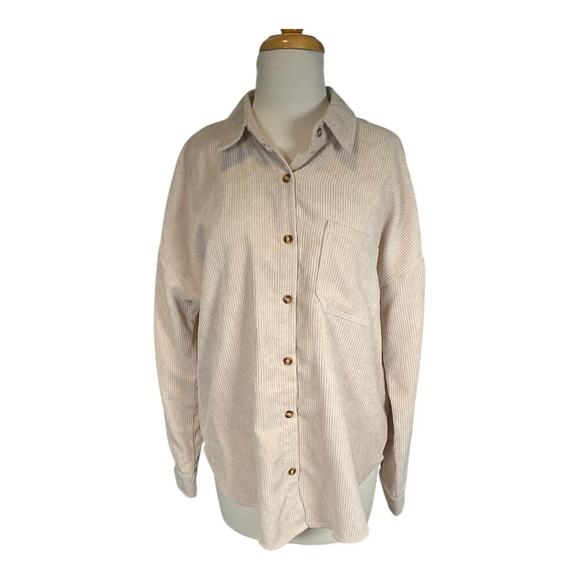 MIHOLL Corduroy Cream Color Oversized Shirt Shacket Women's Medium Button Down - Picture 6 of 11